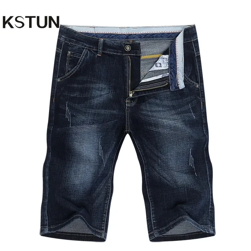 2025 Men Summer Shorts Jeans Men's Shorts Pants Dark Blue Straight Cut Denim Pants Streetwear Casual Stretch Mens Clorhing