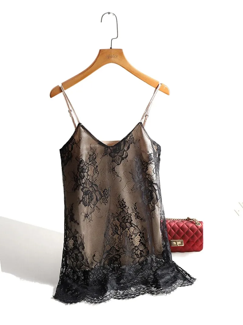 Sexy Lace Spaghetti Strap Top Women Halter V Neck Basic Cami Sleeveless Satin Silk Tank Tops Summer Camisole — image 7