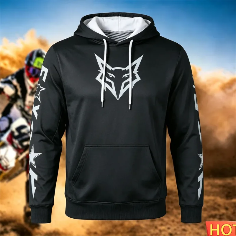 Sweat à capuche de course pour hommes, automne/hiver, cyclisme en plein air, pull à capuche, motif renard, poche, sport, moto, sweat-shirt à capuche — image 7