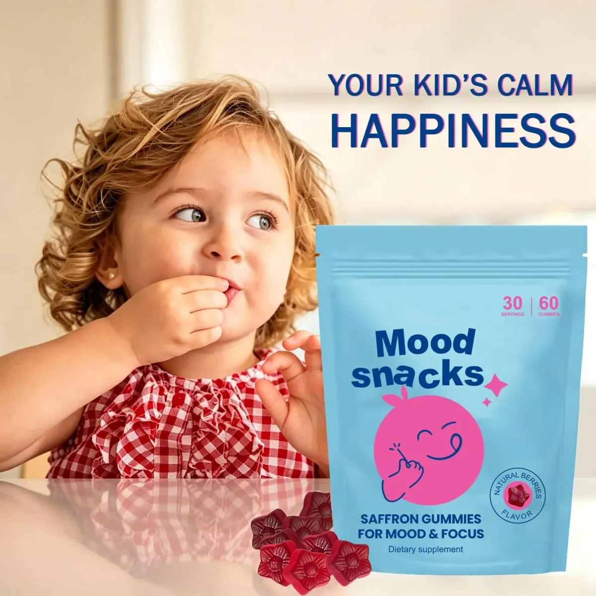 Mood Snacks - Kids Saffron Gummies Συμπληρώματα Φυσικών Μούρων Προσφέρουν Υποστήριξη διάθεσης και Calms Temper Tantrums Gummies χωρίς ζάχαρη — image 2