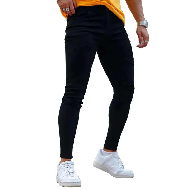 Mens Skinny Jeans Solid Color High Stretch Denim Trousers Casual Daily For Office Parties Male Cowboy Pants — image 4
