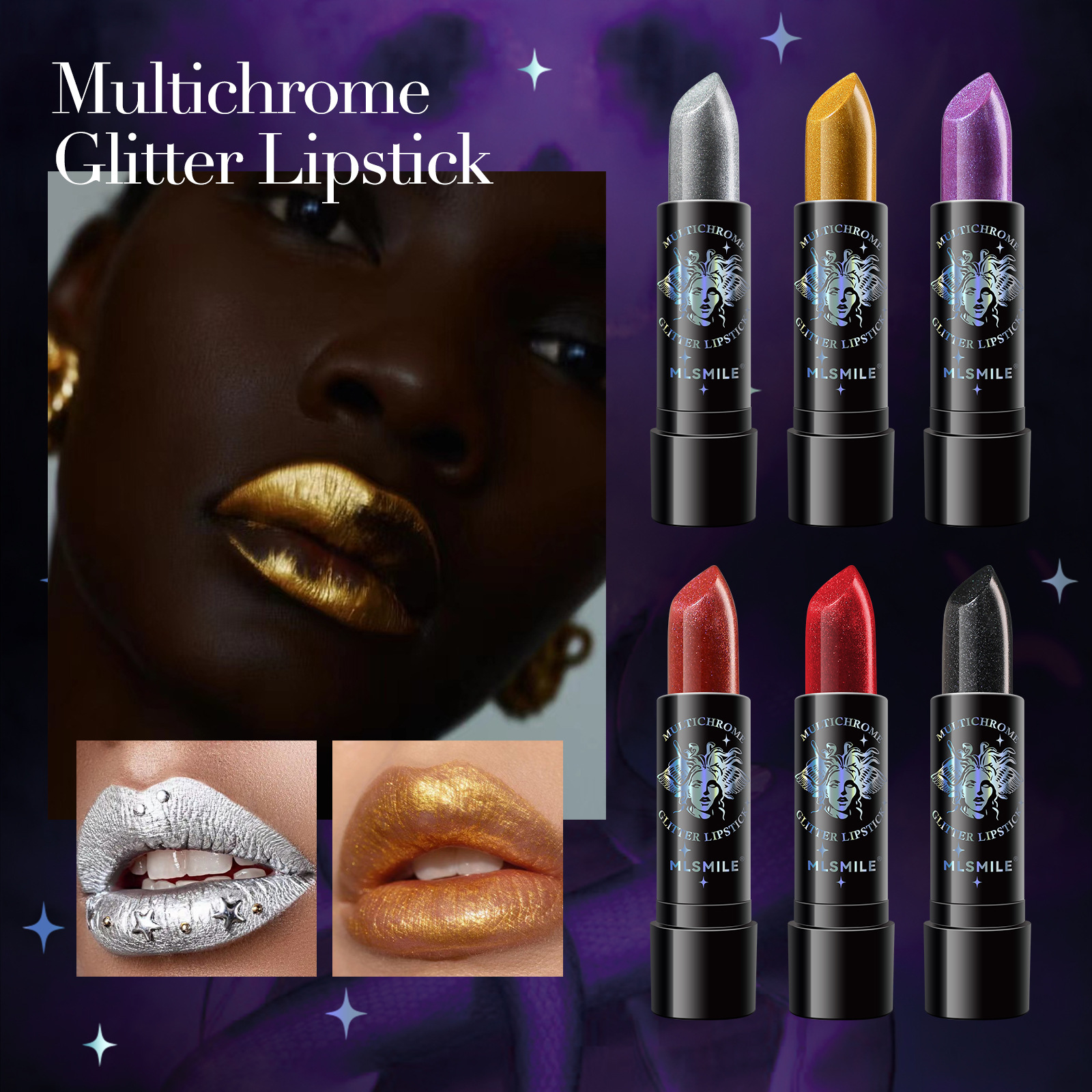 6Colors Glitter Lipstick Waterproof Long Lasting Diamond Pearlescent Metallic Lipstick Black Lipgloss Women Lips Makeup Cosmetic — image 3