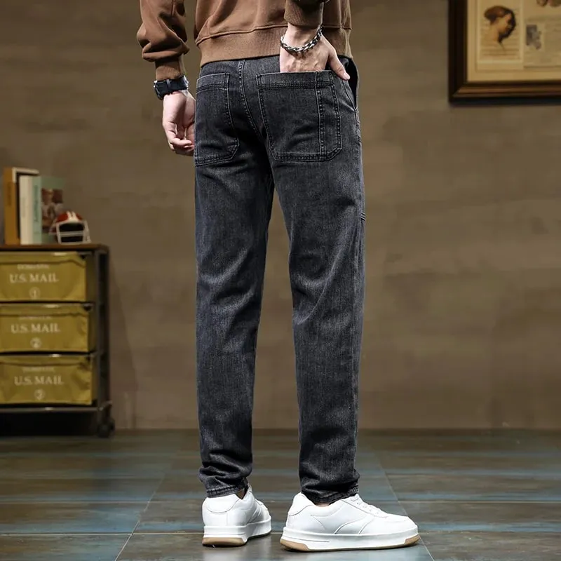 Versatile Six-Pocket Design Jeans Men's Loose Straight Leg Pants Stretchy Comfortable for Outdoor Hiking Activities All Seasons — image 2