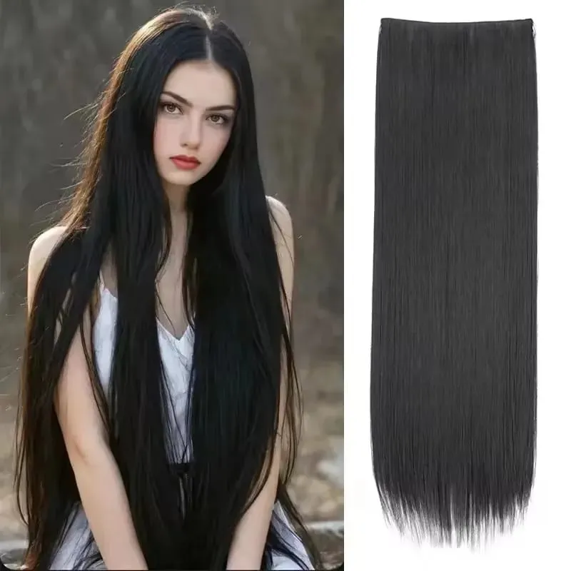Extensión de cabello sintético para mujer, hilo Invisible, sintético, Natural, falso, largo, liso, Rubio, 32 pulgadas — image 2