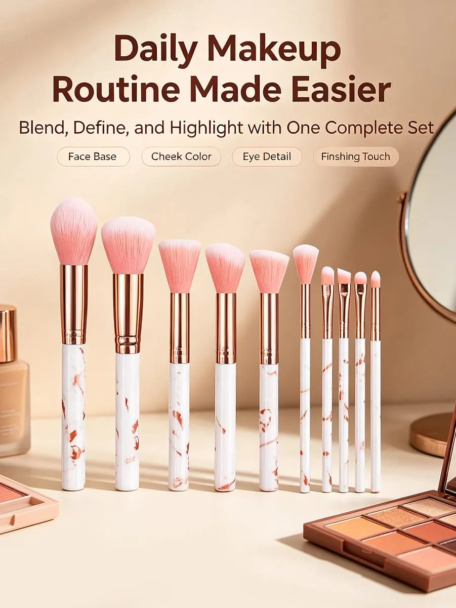12Pcs Professional Makeup Brush Set with 2 Makeup Puff Soft Cosmetic Brushes for Powder Blush Eyeshadow Complete Makeup Kit — image 5
