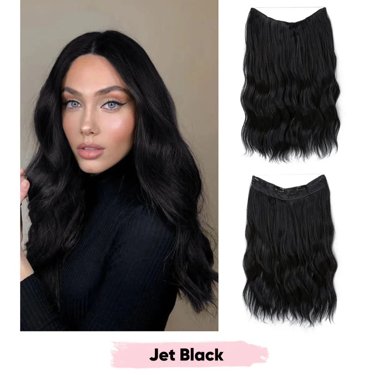 Synthetic Wave Invisible Clip in Hair Extensions Fish Line Ombre Natural Blonde Hairpiece Fake Hair Piece For Woman — image 1