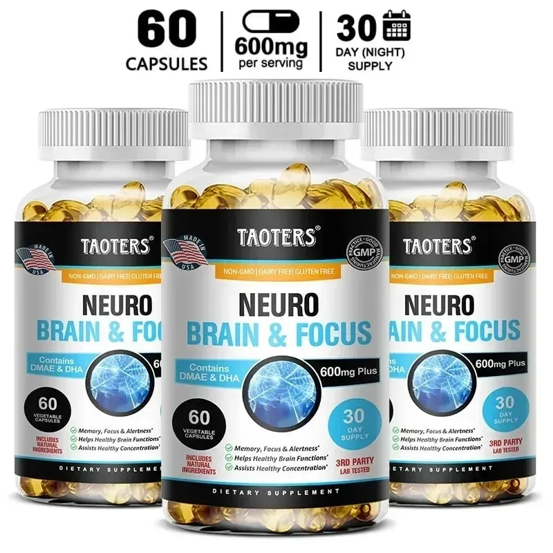 Suplemento cerebral Memory Focus Clarity Energy - Estimulador cerebral nootrópico DMAE Vitaminas A C D E B1 B2 B3 B5 B6 Cápsulas
