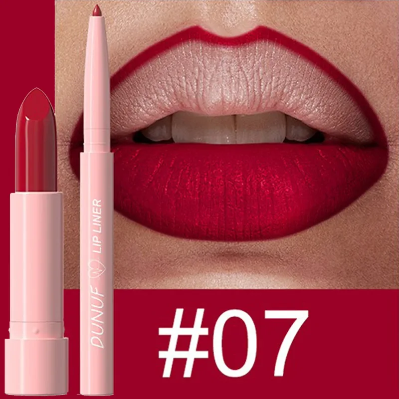 2Pcs/Set Lipstick+Lip Liner Makeup Kit Matte Nude Long-lasting Waterproof Non Staining Tapered Nib Lip Contour Pen Lip Cosmetics