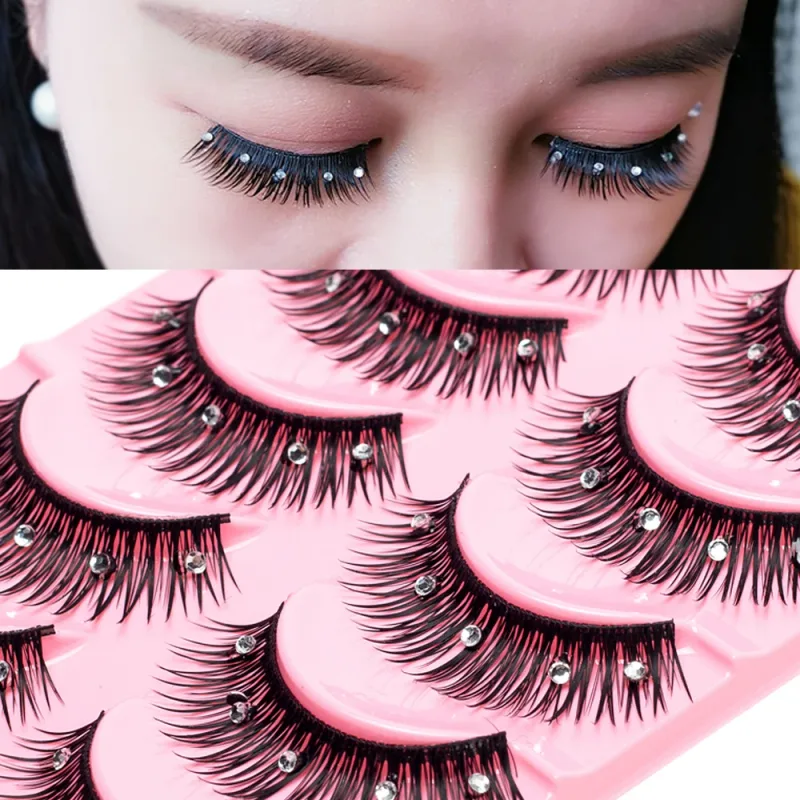5 Pairs Makeup Diamond False Eyelashes Set Show Catwalk Party Shinny Eye Lashes Handmade Eyelash Shinning Cosmetics — image 6