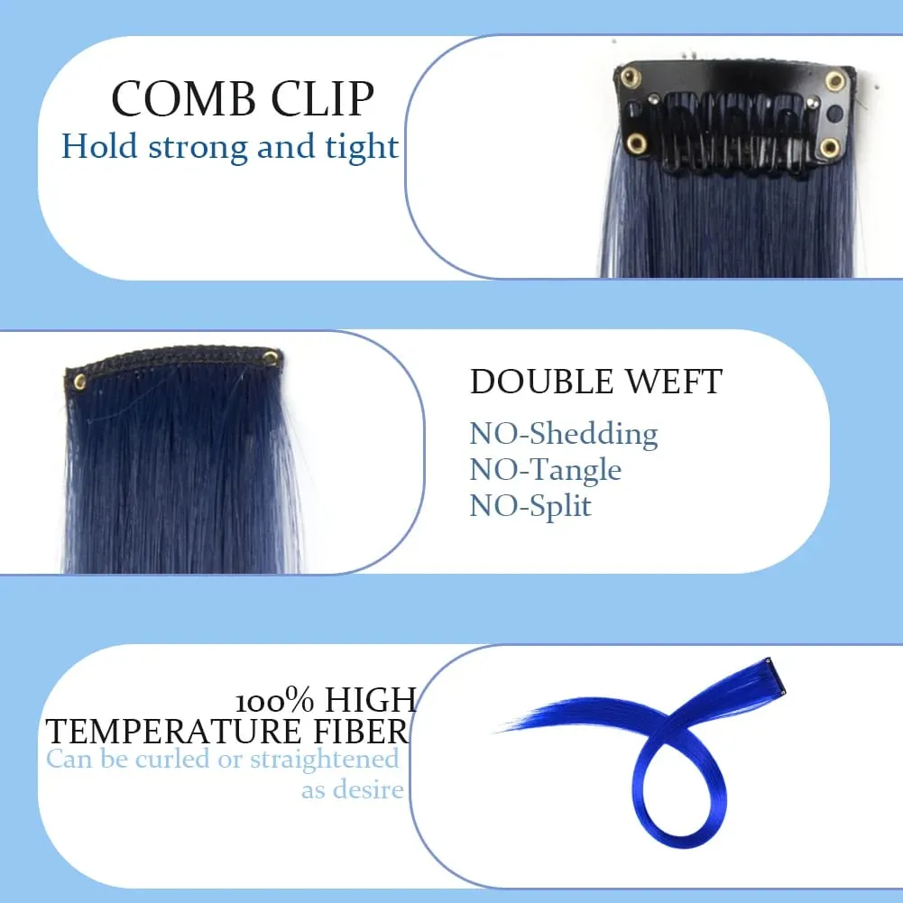 10PCS/Pack Colored Party Highlights Clip in Hair Extensions for Girls 22 Inches Omber colors Straight Hair Synthetic Hairpieces — image 6