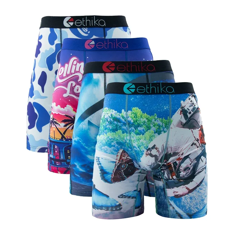 4Pcs Men Underwear Boxers Breathable Swimming Man Underpants Plus Size Print Mens Panties Trunks Sexy Men's Boxer Briefs