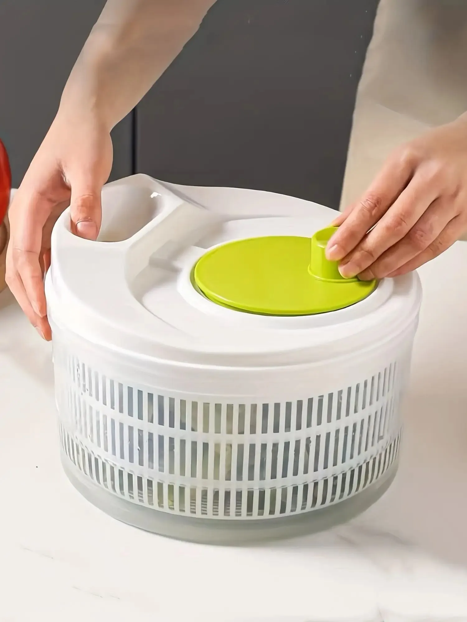 Salad Spinner Lettuce Greens Washer Dryer Drainer Crisper Strainer for Washing Drying Leafy Vegetables Kitchen Tools — image 7