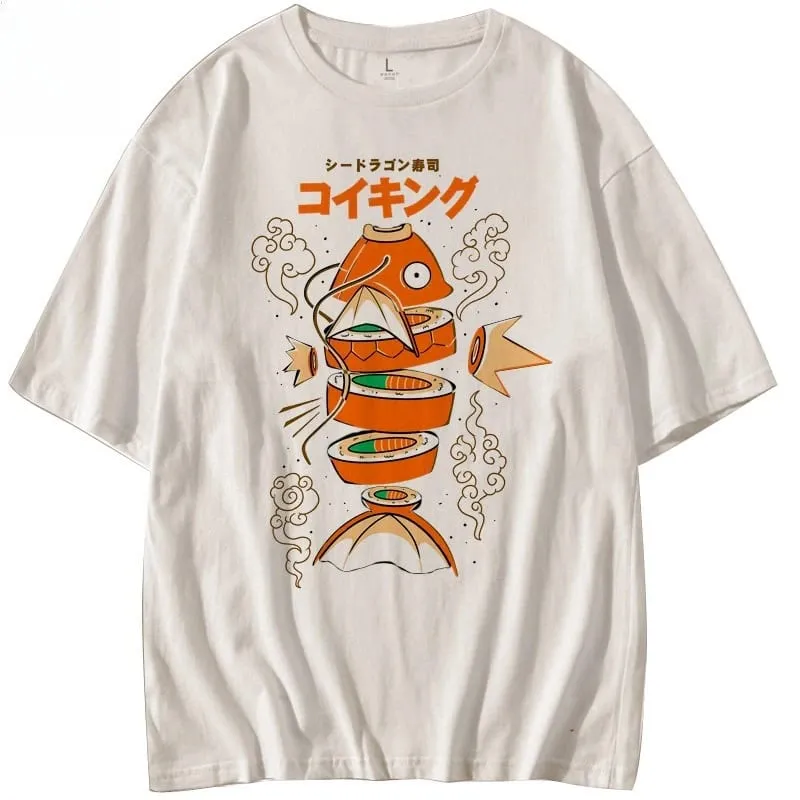 Japanese-style Pokémon King Carp Magikarp Sushi Sashimi Short Sleeve T-Shirt Loose Men's and Women's Summer Trend Top Clothing — image 4