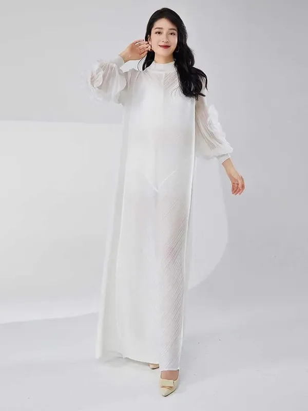 Long Pleated Dress With Ruffles Sleeves Loose Solid Color Stitching Female Party Clothing Summer New Clothes 2DA5900 — image 9