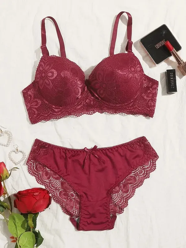 Transparent Floral Two Pieces Clothing Underwire Push Up Lingeries For Woman A2123 — image 1