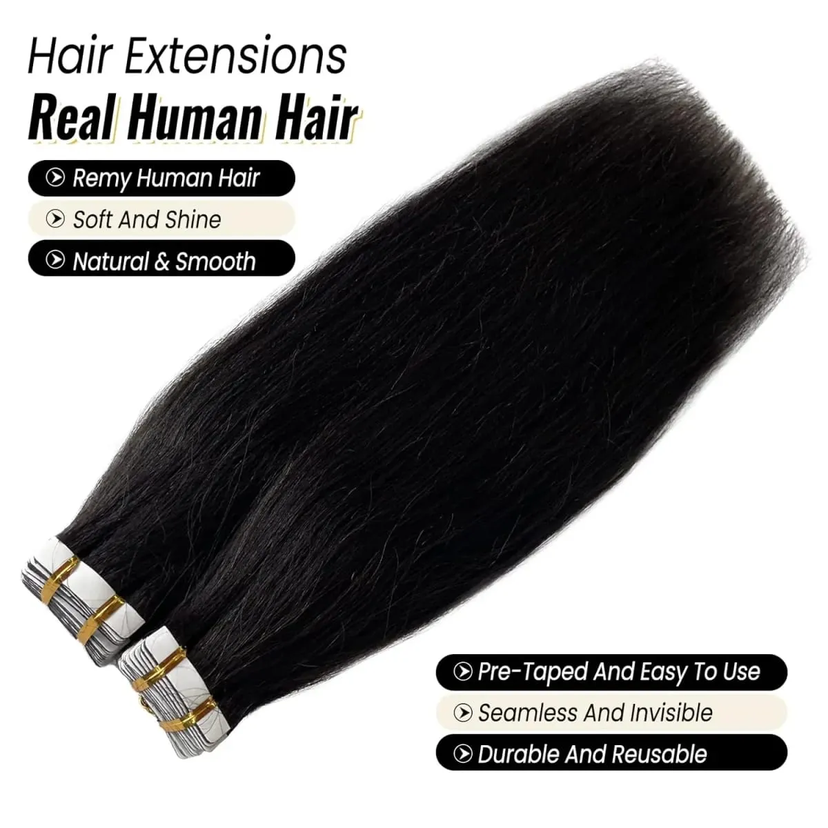 Straight Tape in Hair Extensions Brazilian 100% Real Human Hair Adhesive Invisible Glue Natural Black Tape ins Hair For Women 20Pcs/50g — image 7