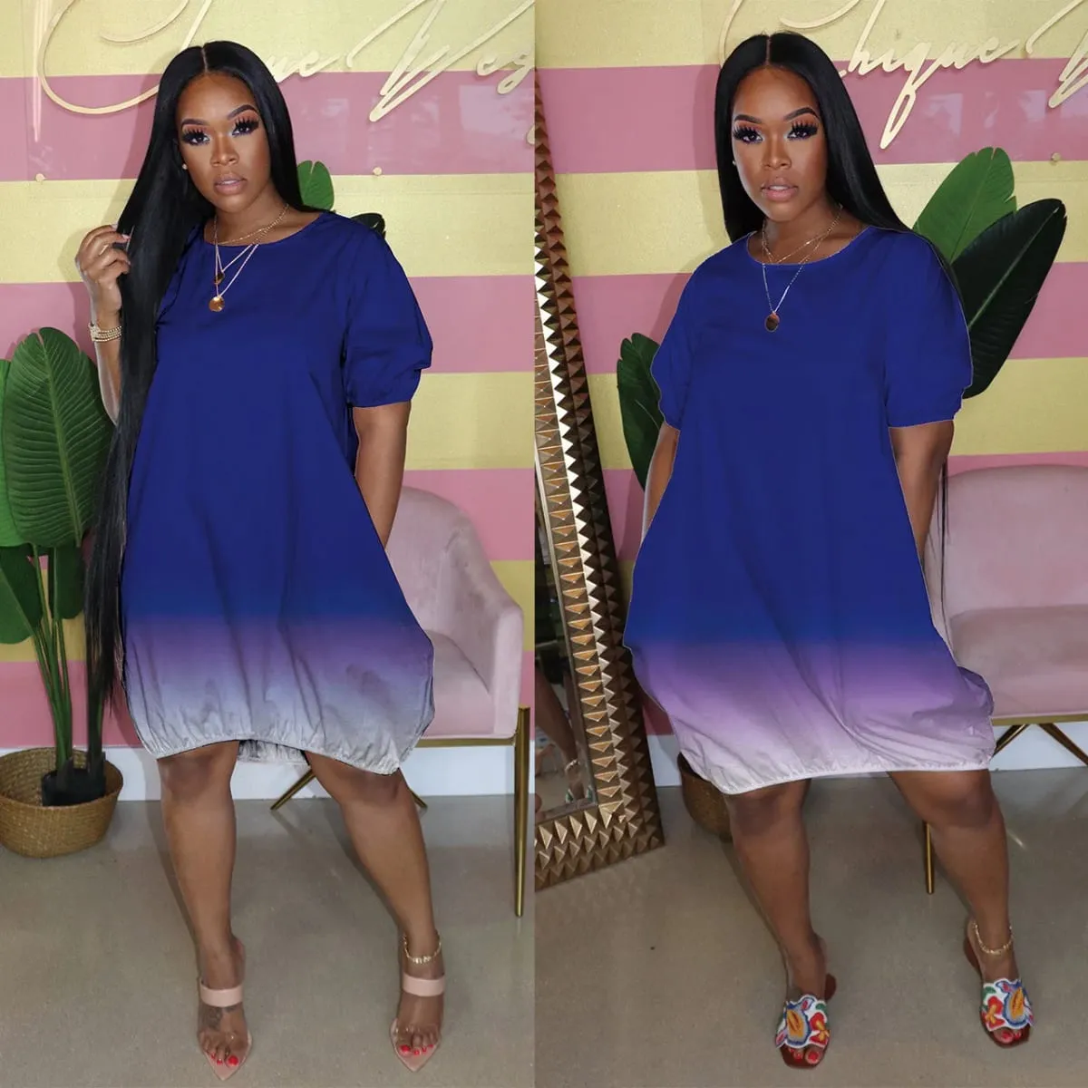 2024 European and American Cross-border New Product Oversized Women's Clothing New Casual Gradient Dress
