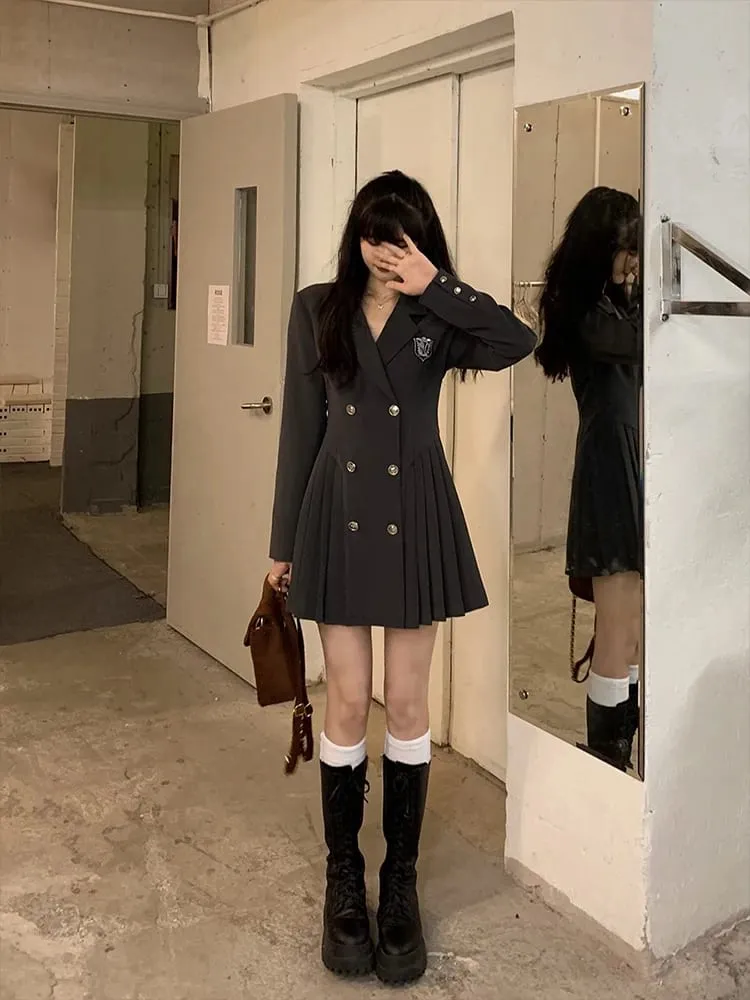 Sweet Style Suit Dress Korean Drama Main Character Waist Cinched Beautiful Skirt College Style High Waist Double Breaste... — image 4