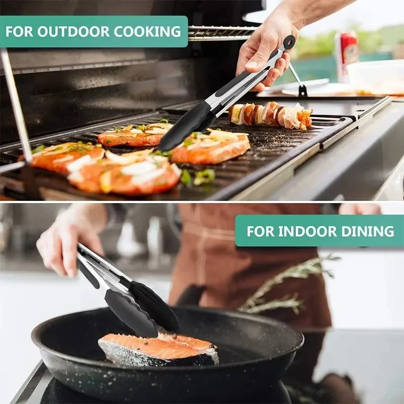 Silicone Tongs Kitchen Stainless Steel BBQ Non-Stick Kitchen Utensils Barbecue Cooking Tong With Joint Lock Kitchen Accessories — image 4