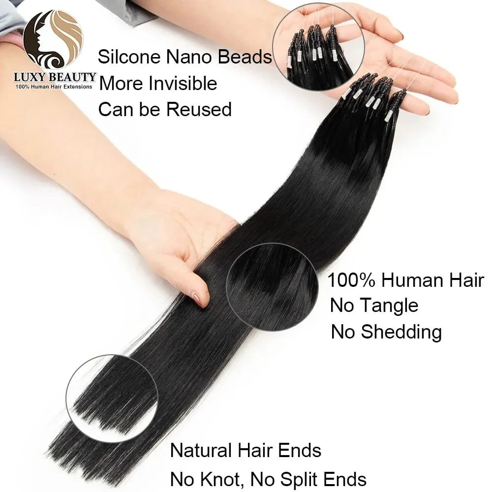 8D Micro Bead Human Hair Extensions Silicone Nano Ring Hair Extension Invisible Mini Silicon Beads Black Brown Blonde Human Hair — image 3