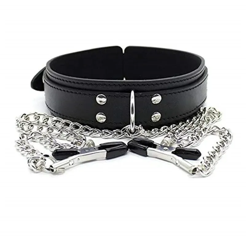Sexy Leather Choker Collar With Nipple Clamp Breast Clip Chain SM Bondage Couple SM Sex Toys For Woman Erotic Tools Adult Games — image 5