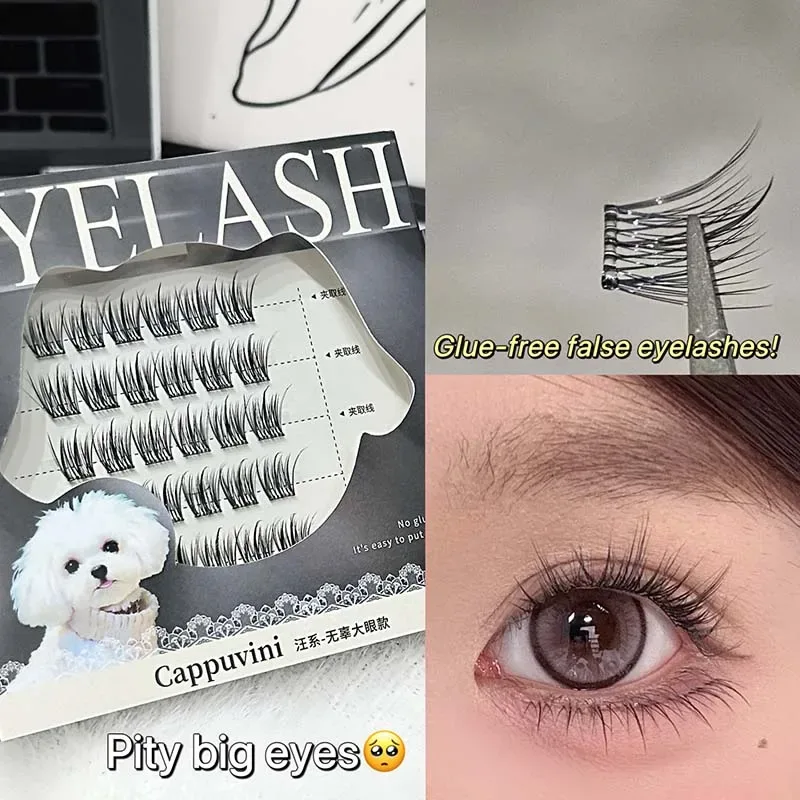 Cappuvini No Glue Needed False Eyelashes Natural Doll Eye Look Reusable Glueless Lashes Set for Wide Eyed Innocent Effect