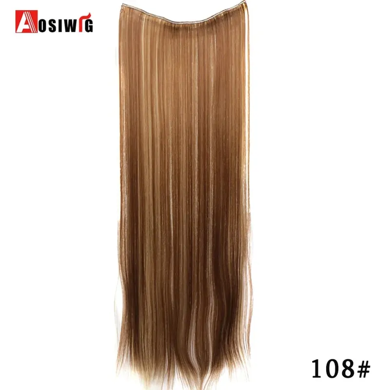 Apliques de cabelo falsos naturais longos e retos, preto, marrom, alta temperatura, sintético, 5 clipes em extensões de cabelo para mulheres