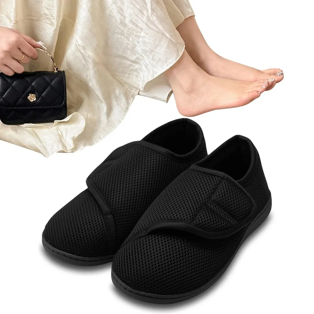Zapatos para diabéticos unisex, zapatillas ligeras para edema con cierre ajustable, zapatillas con gancho y bucle, forro de felpa para pies hinchados — image 5