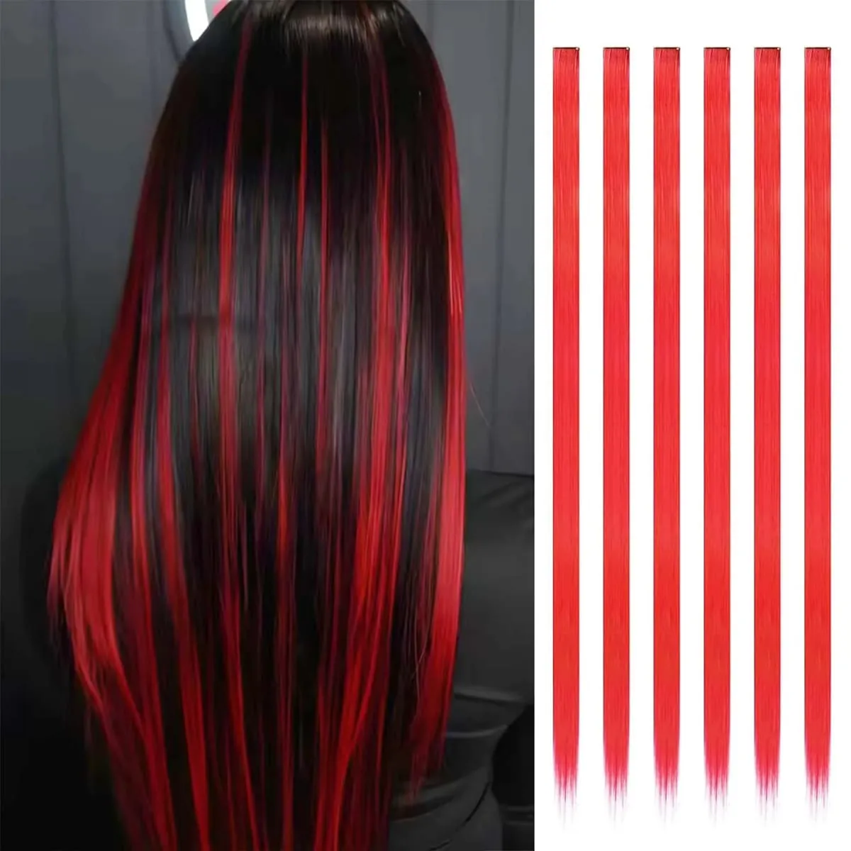 6 pçs extensões de clipe sintético 24 Polegada extensões de cabelo colorido destaques festa longo em linha reta hairpieces para mulheres crianças menina — image 2