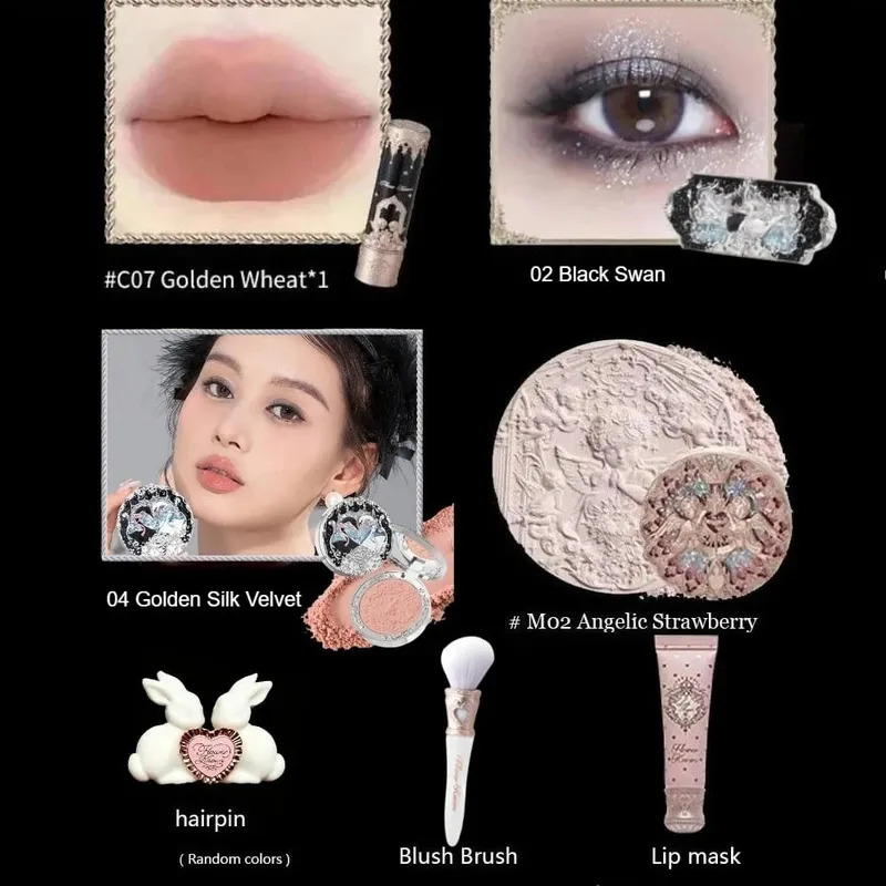 Flower Knows Little Angel Collection Makeup Gift Box Eyeshadow Blush Cream Matte Lipstick Full Kit All