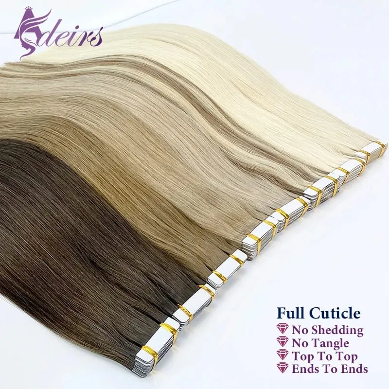 High Quality Tape in Human Hair Extensions Natural Straight Remy Hair Seamless Invisible 14"-22" 100% Real Hair End Thick