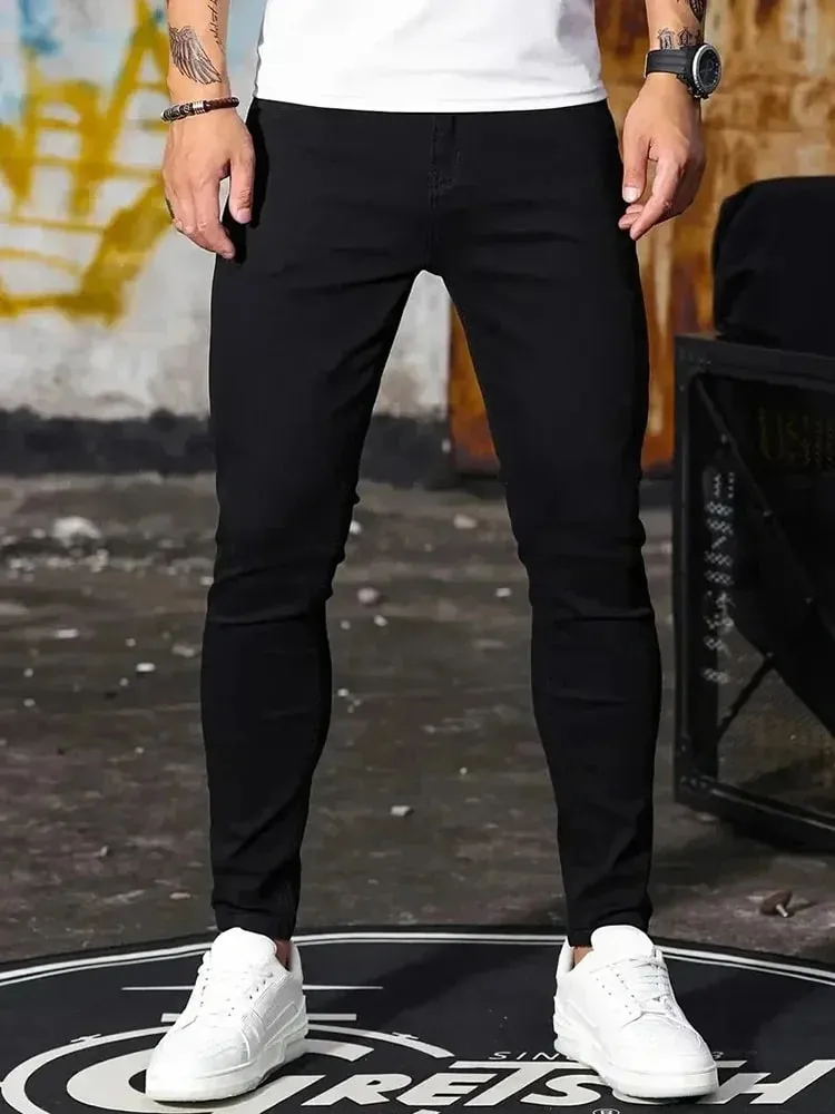 Men Jeans Stretch Skinny Denim Pants Solid Color Black Blue Spring Luxury Street Harajuku Hip-Hop Style Slim Fit Trousers Brand — image 4