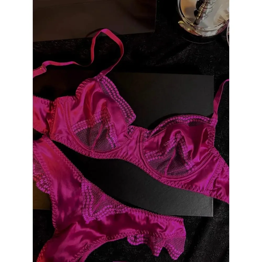 セクシーな French Satin Bra Set Women Summer Thin Minimizer Bra Uplift Support Lingerie Set for Large Bust Elegant Underwear 32-38 AB — image 6