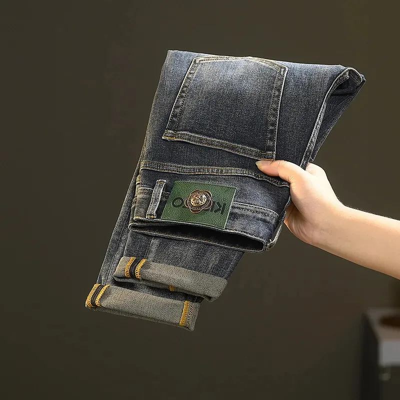 High-End Jeans Men's Versatile Washed Denim Clothing Fashion Casual Tappered Spring and Autumn Light Luxury Thick Trousers — image 3