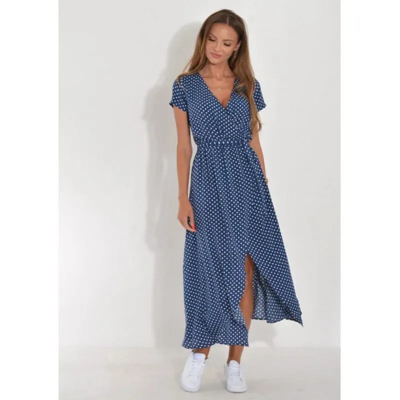 Printed Dress 2025 Summer V-neck Split Fork Medium and Long Group European and American Cross-border Women's Clothing