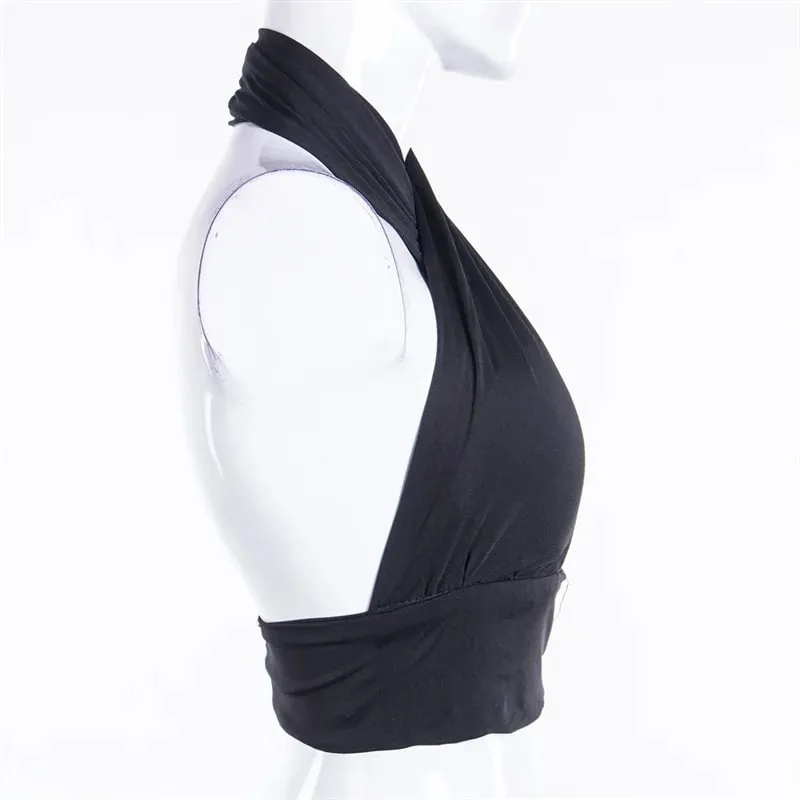 Women's Y2K Criss Cross Bustier Halter Sleeveless Wrap Front Sexy Backless Cami Crop Top Slim Fit Crop Tank Tops Streetwear — image 5