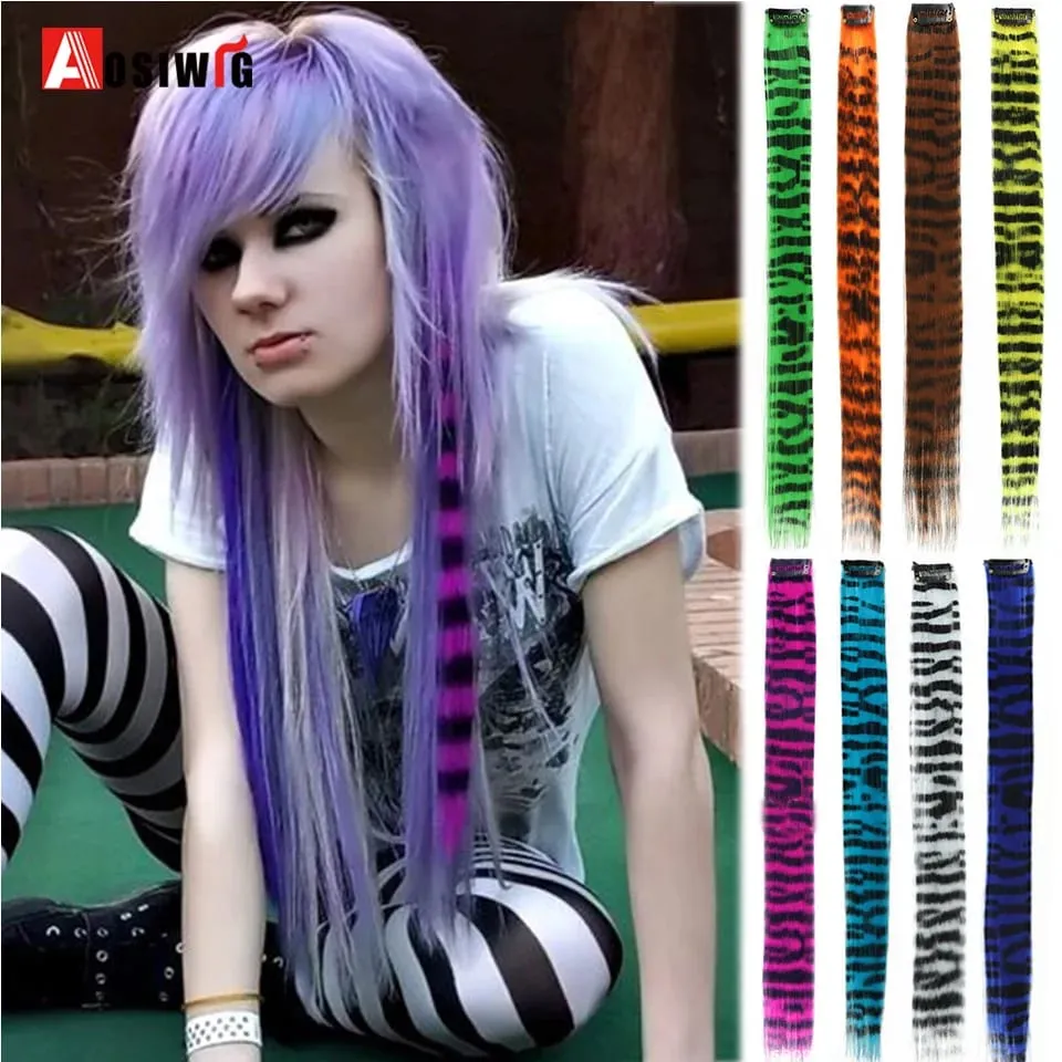 Feather Hair Extensions Purple Red Grey Synthetic Clip In Hair Feather Colorful False Hair Extension Mixed Color Straight Hair — image 2