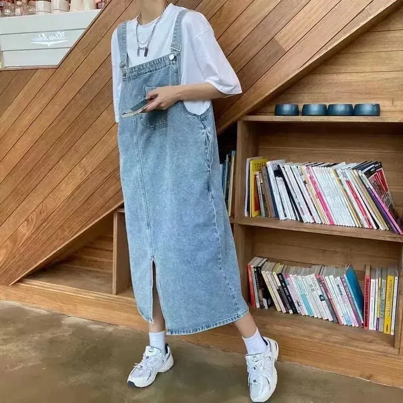 Nieuwe Onregelmatige Split Cowboy Denim Jurk Vrouwen Mouwloze Jeans Jurken Mode Vrouwelijke Solid Casual Losse Band Jurken — image 5