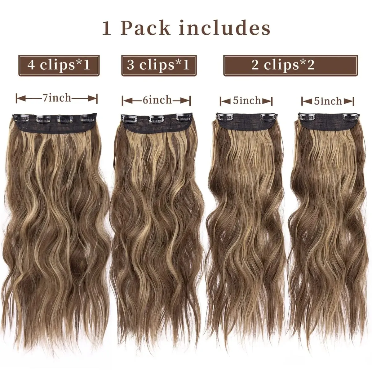Leeons Wavy Clip In Hair Extensions 4 PCS Natural Soft Long Wavy Hairpieces Thick Double Weft Clip In Hair Extensions For Woman — image 3