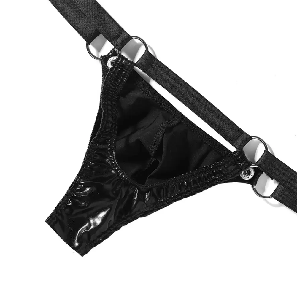 1 PC ผู้ชายสิทธิบัตรหนัง G-String เซ็กซี่ทอง V-Back LOW แหวน RISE T-Back Bulge POUCH ชุดชั้นในชุดชั้นในเกย์ Hot Clubwear