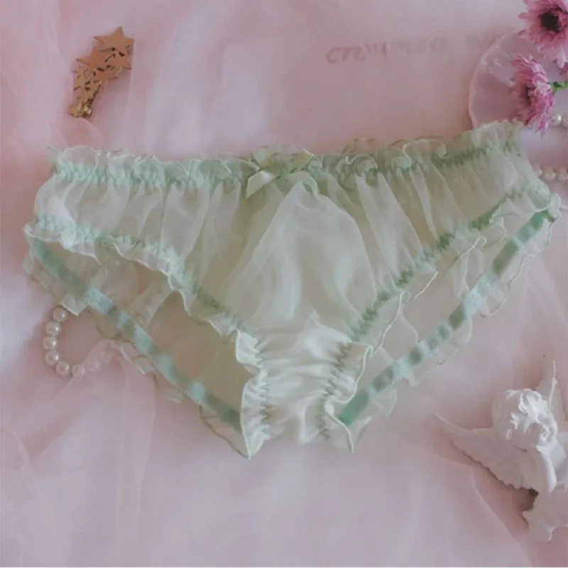 Uomo Sissy Mesh Chiffon Bow Floral Lace Pouch Intimo Mutandine Bikini Brief Sheer Knicker Trasparente Solido Slip da uomo Pantaloncini — image 21