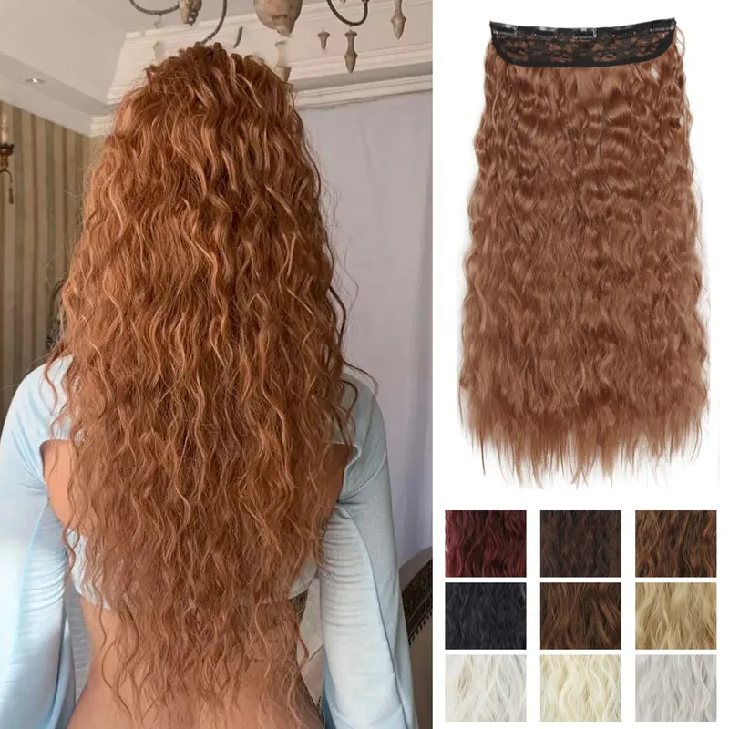 Synthetic 5 Clip In Hair Extensions Long Curly Hairstyle Hairpiece Natural Brown Black 80cm Heat Resistant Fake Hair For Women — image 2