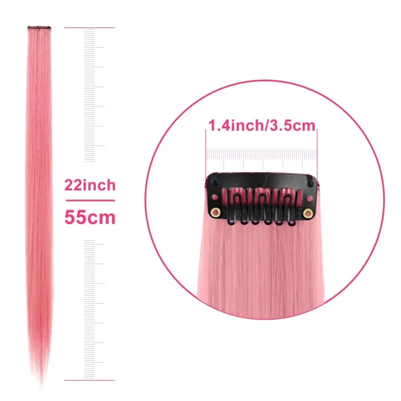1 5 11 Pcs/lot Clip in Hair Extensions Multi-Colors Highlights Synthetic Hair 22 inch Rainbow Hairpieces for Girls Women Kids — image 6