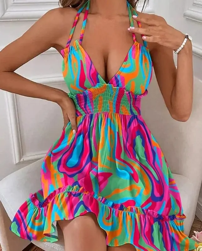 Sexy Deep V Neck Tank Top Women's Clothing Open Back Parallel Wrinkle Dress European And American Cross-border Popular Dress — image 11