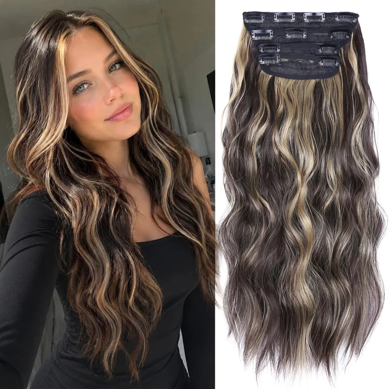 Synthetic Clips In Hair Long Wavy Clip In Hair Extensions 4Pcs/Pack 11Clips In Hair Pieces For Women 20Inch 200G Fake Hairpieces — image 7