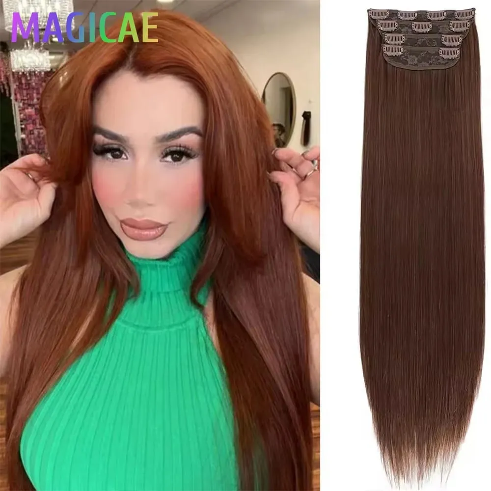 Magicae 24Inch 200G Straight Clip in Hair Extensions Blond 27/613 Ombre Brown 4Pcs/Pack Natural Bio Human-Like High Temperature — image 2