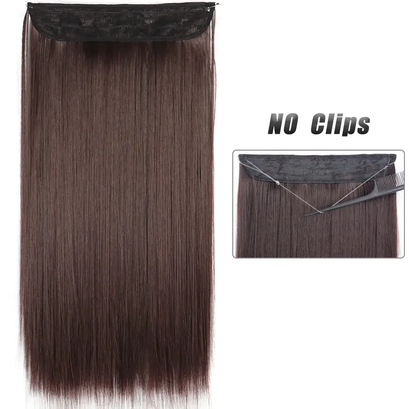 No Clip Natural Hair Extensions Invisible Wire Synthetic Long Straight Black Brown Blonde False Fish Line Hairpiece For Women