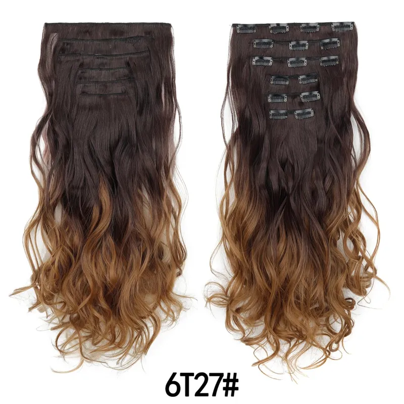 6PCS Set Hair Extensions Clip In Long Wavy Full Head Synthetic Brown Ombre Gradient Color Natural Look Soft For Women — image 8