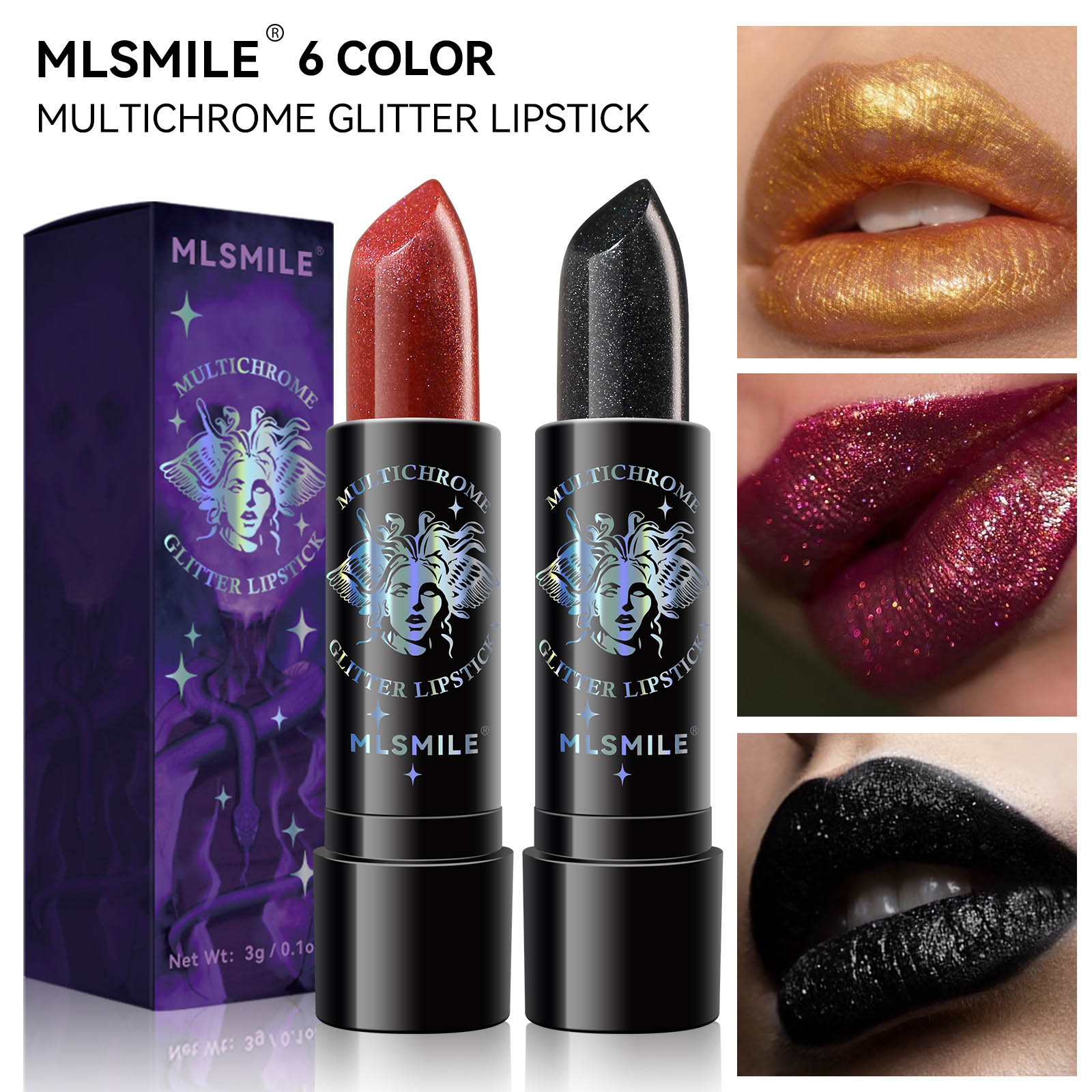 6Colors Glitter Lipstick Waterproof Long Lasting Diamond Pearlescent Metallic Lipstick Black Lipgloss Women Lips Makeup Cosmetic — image 4