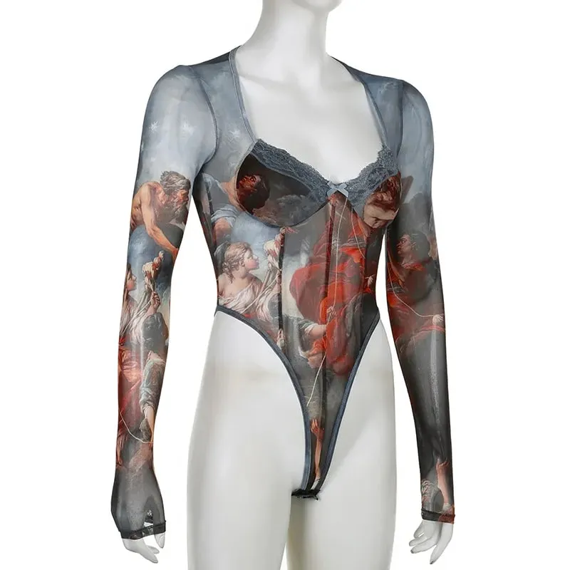 Sexy Gothic Printed Bodysuits Female Summer Clothings Y2K Bodysuit Tops for Women Fairycore Bodis Mujer Party Clubwear — image 9